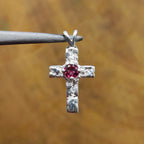Garnet Christian Cross Nepali Bohemian Silver Pendant