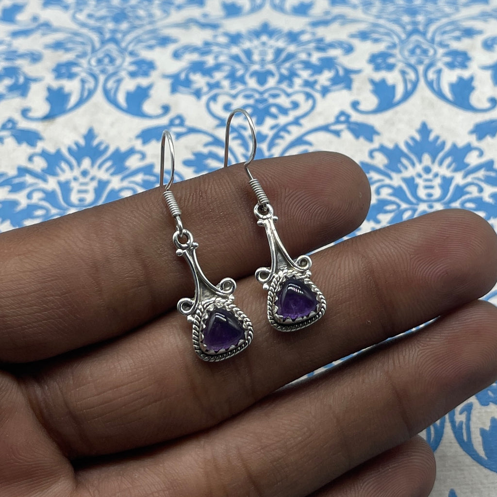 925 Sterling Silver Amethyst Dangle Earrings – Statement Gemstone Jewelry