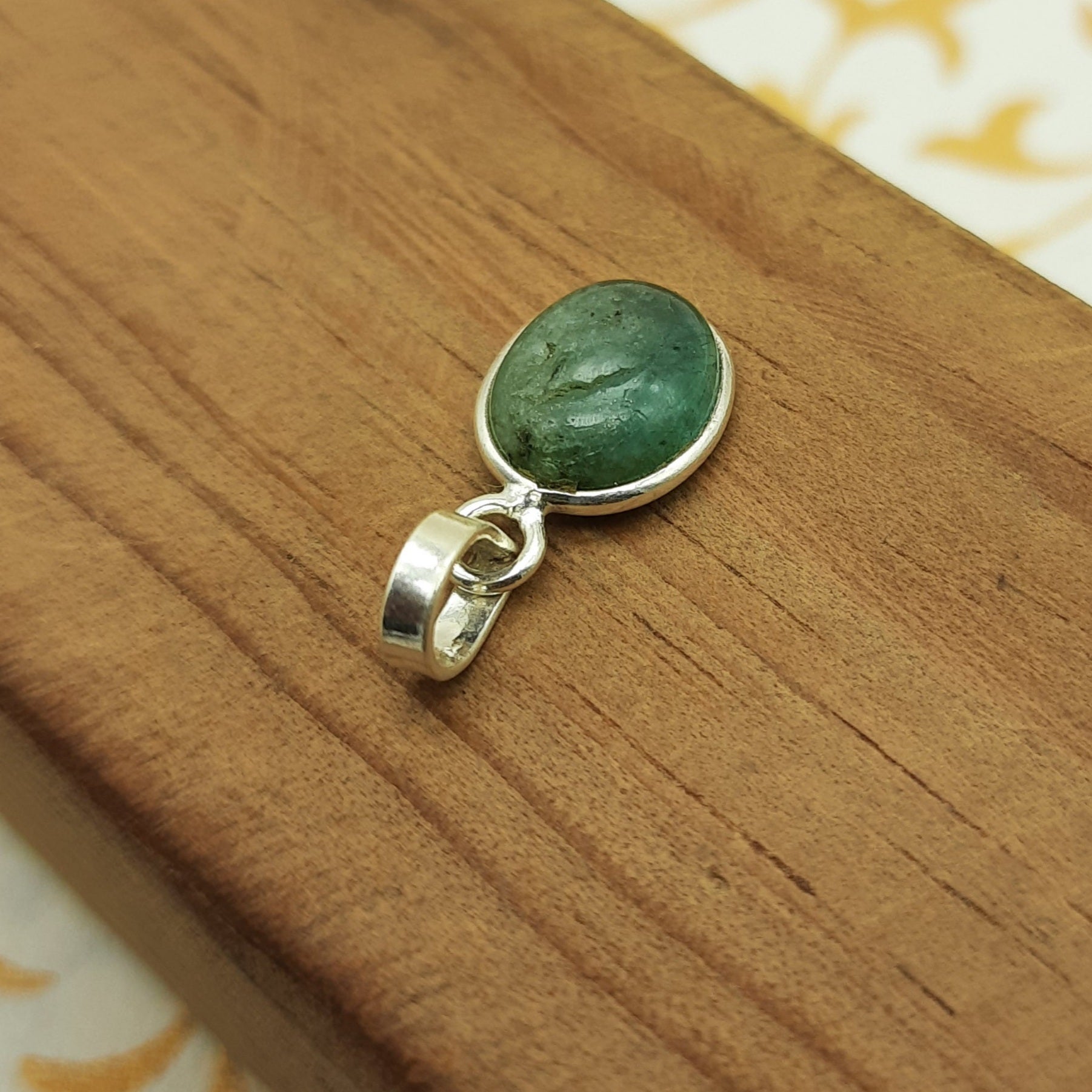 925 Sterling Silver Emerald Pendant – Natural Gemstone Bezel Set | Mercury Healing Crystal Jewelry
