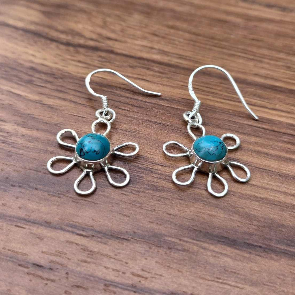 Minimalist Round Gemstone 925 Sterling Silver Turquoise Earring
