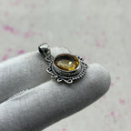 Citrine 925 Sterling Silver Handmade Pendant | Minimal Bohemian Jewelry