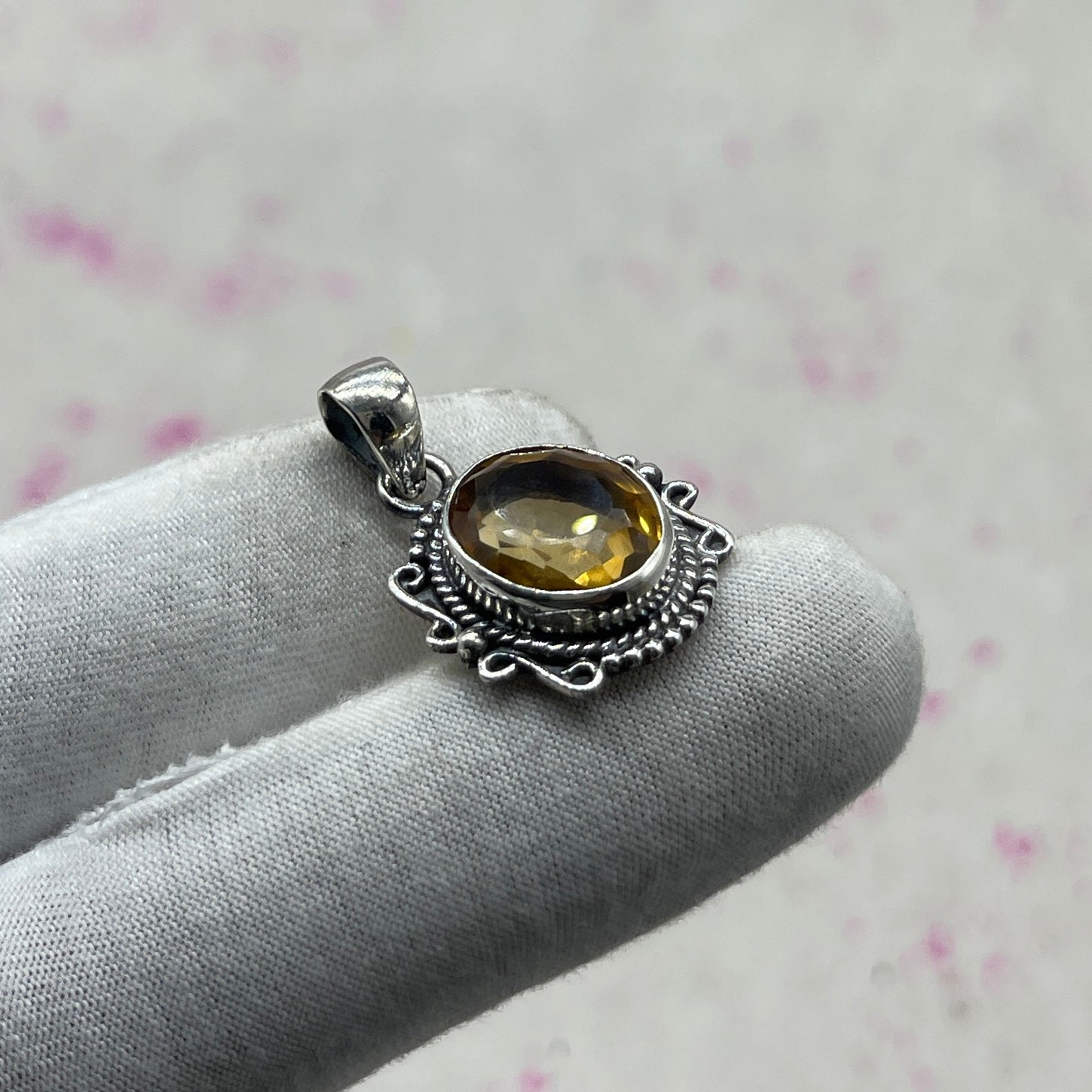 Citrine 925 Sterling Silver Handmade Pendant | Minimal Bohemian Jewelry