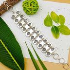 Solid Silver 925 Chunky Bracelet With Faceted Rainbow Moonstone