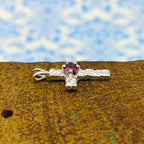 Garnet Christian Cross Nepali Bohemian Silver Pendant