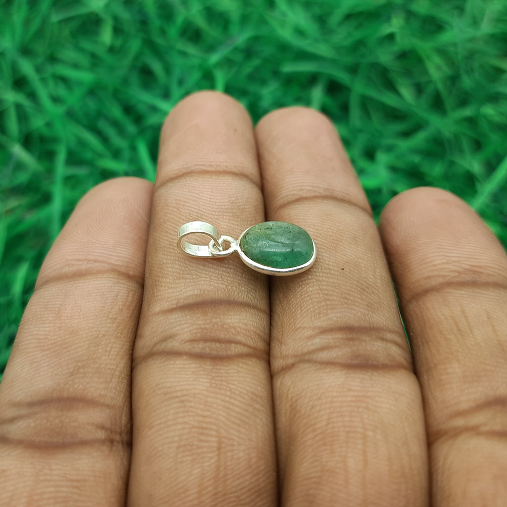 925 Sterling Silver Emerald Pendant – Natural Gemstone Bezel Set | Mercury Healing Crystal Jewelry