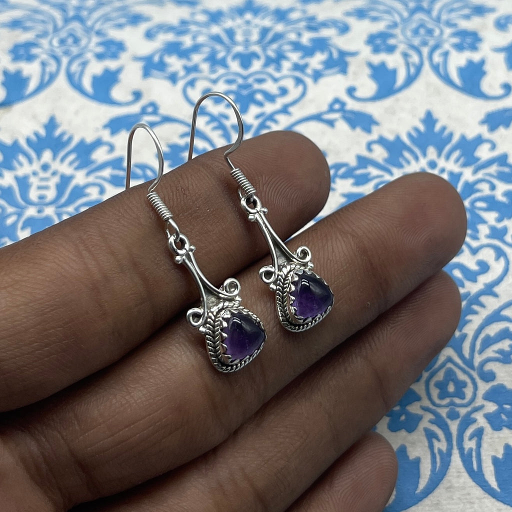 925 Sterling Silver Amethyst Dangle Earrings – Statement Gemstone Jewelry
