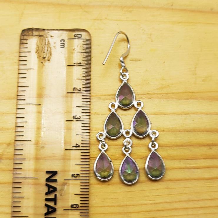 925 Sterling Silver Natural Mystic Topaz Cabochon Long Pear Shape Earring