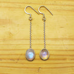 Delicate Sterling Silver Oval Moonstone Earrings - Elegant Design