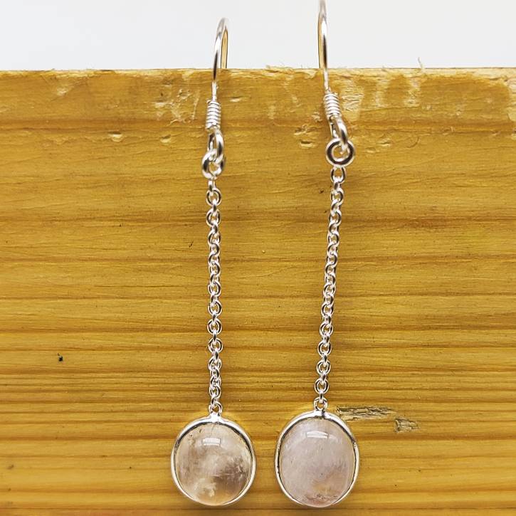 Delicate Sterling Silver Oval Moonstone Earrings - Elegant Design