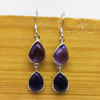 925 Sterling Silver Amethyst Drop Earrings – Minimal Gemstone Dangle