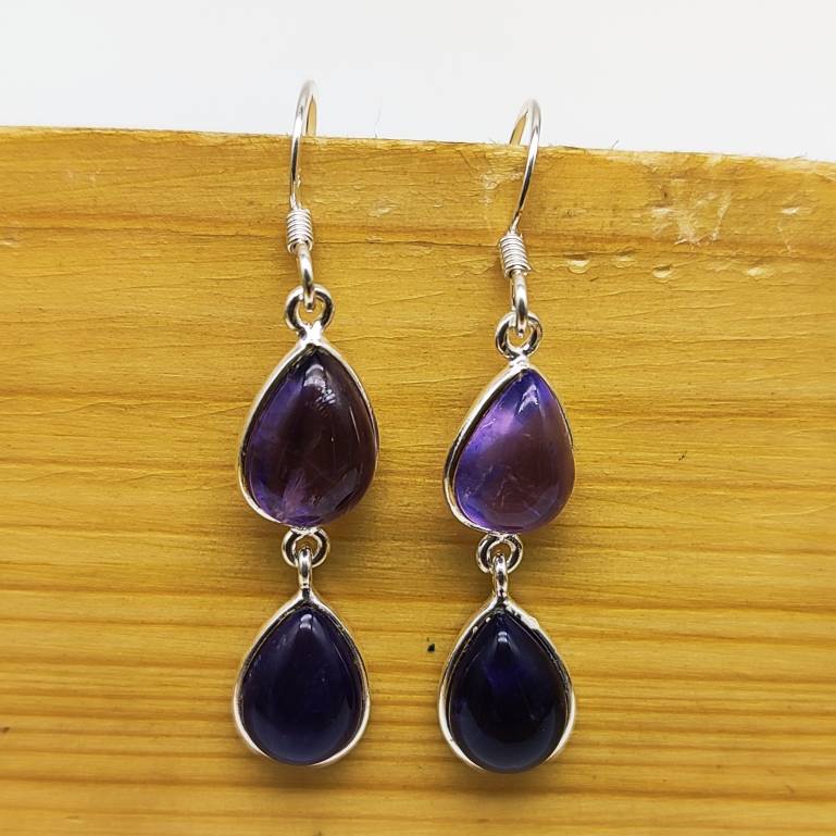 925 Sterling Silver Amethyst Drop Earrings – Minimal Gemstone Dangle