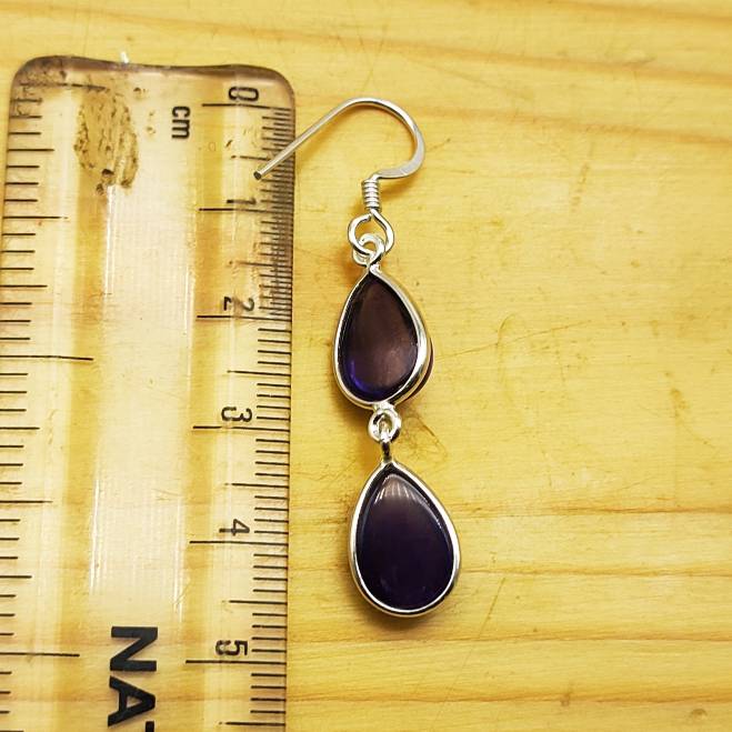 925 Sterling Silver Amethyst Drop Earrings – Minimal Gemstone Dangle
