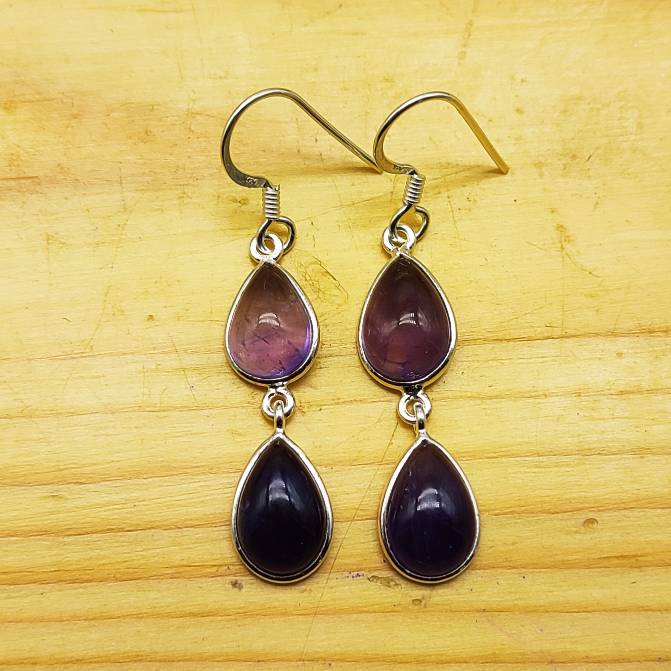 925 Sterling Silver Amethyst Drop Earrings – Minimal Gemstone Dangle