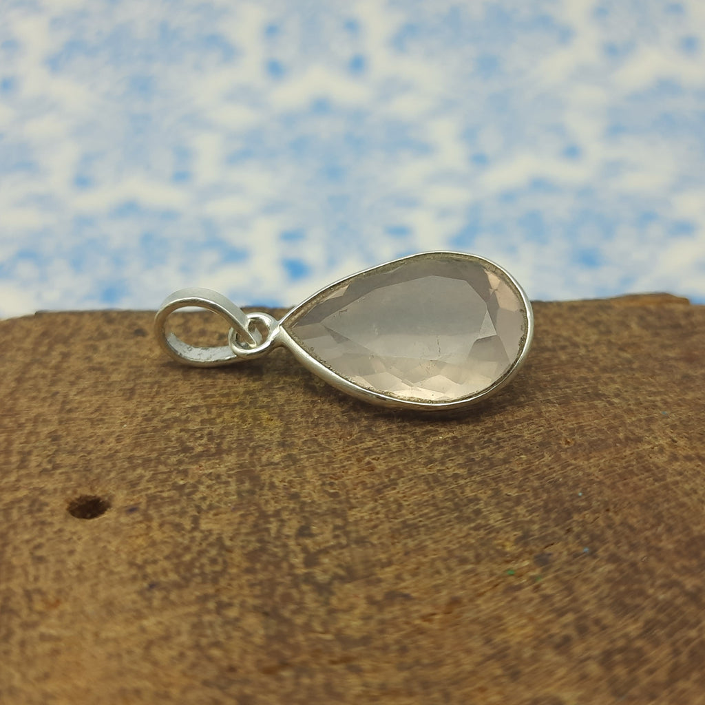 Rose Quartz Faceted 925 Silver Minimal Pendant