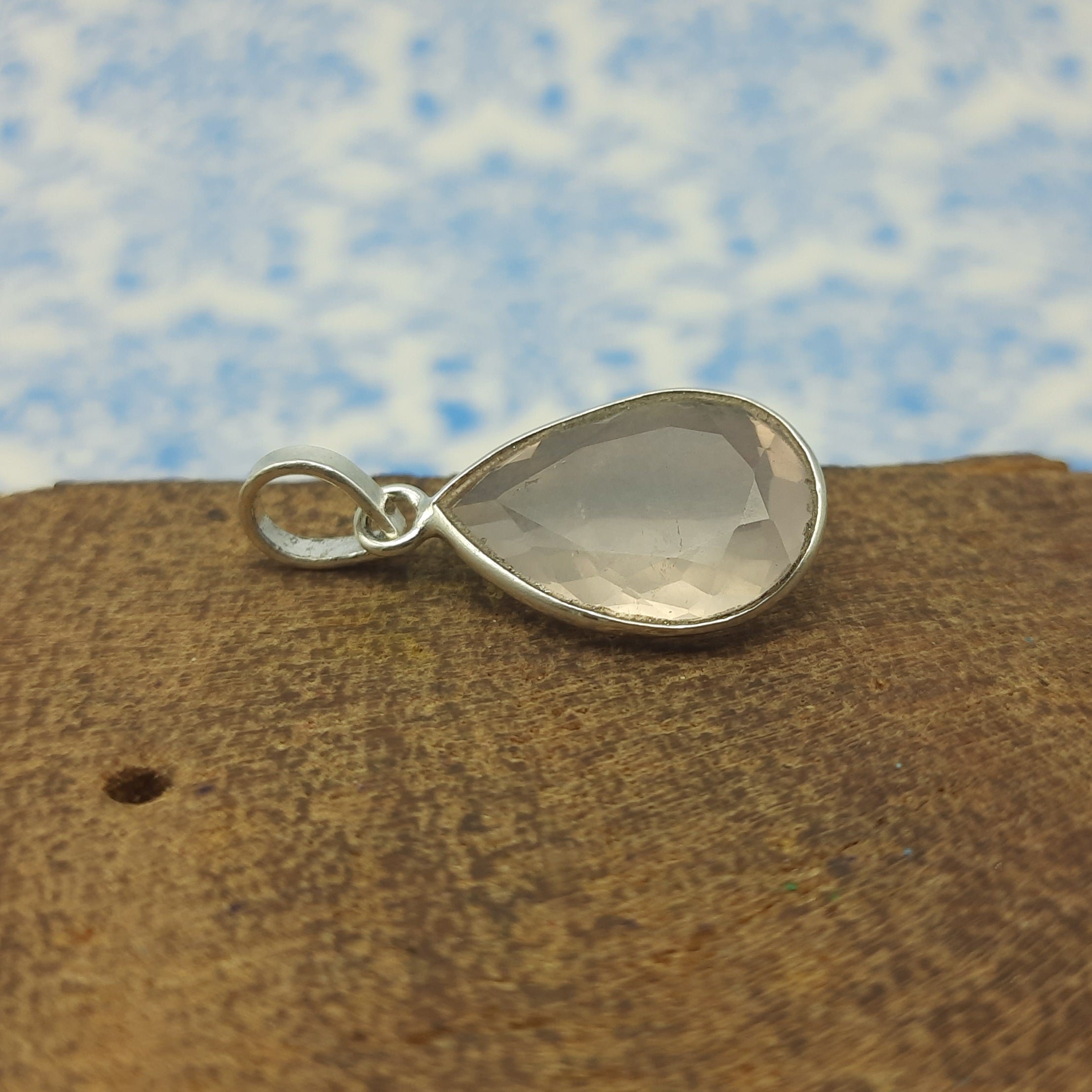 Rose Quartz Faceted 925 Silver Minimal Pendant