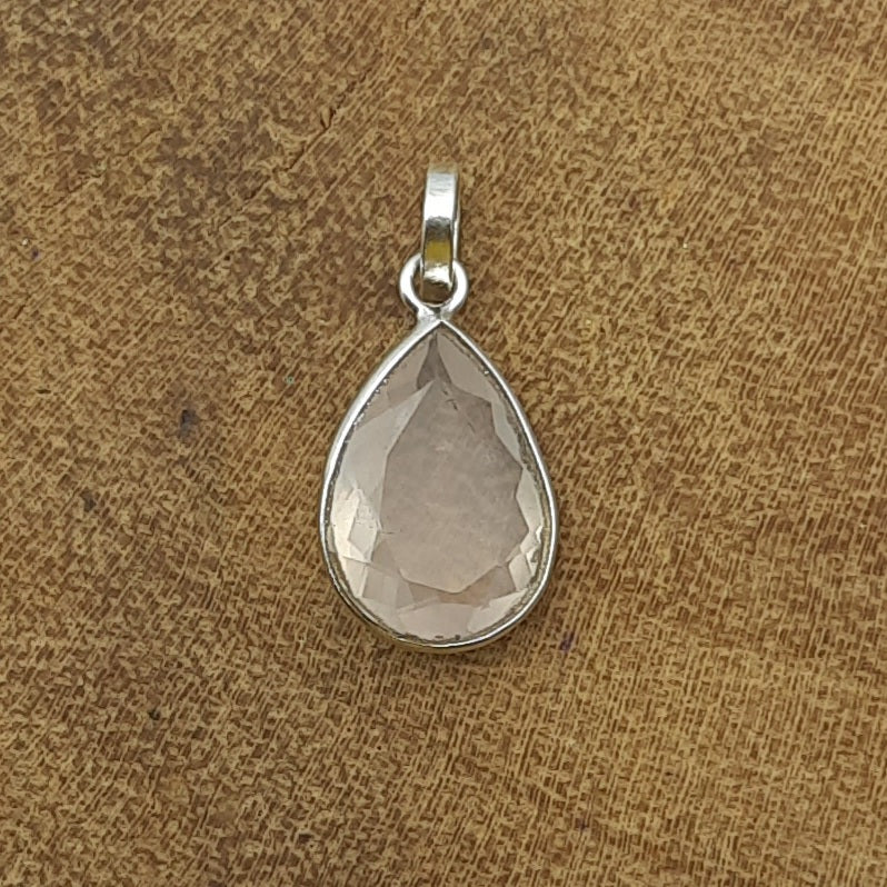 Rose Quartz Faceted 925 Silver Minimal Pendant
