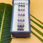 Trible Layer Fine Bezel Work Cabochon Amethyst Gemstone 925 Silver Bracelet