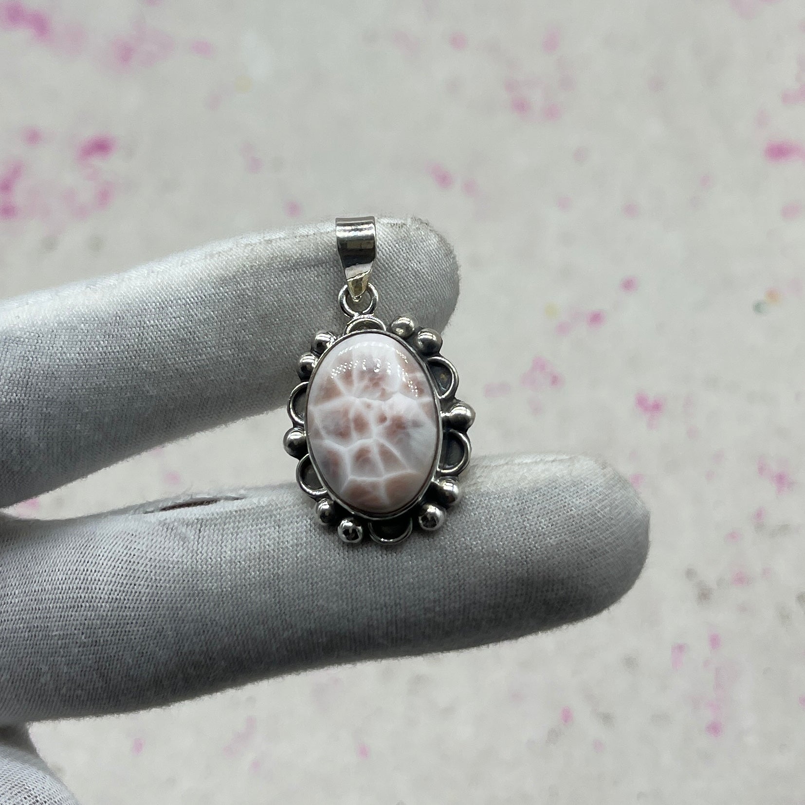 Pink Larimar 925 Sterling Silver Handmade Pendant | Soft Tone Boho Statement Pendant
