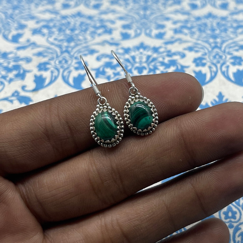 925 Sterling Silver Malachite Earrings – Elegant Oval Gemstone Design