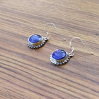 Classic Round Dyed Sapphire Gemstone Sterling Silver Earrings