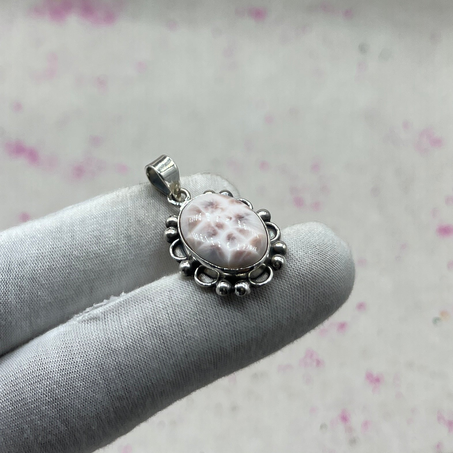 Pink Larimar 925 Sterling Silver Handmade Pendant | Soft Tone Boho Statement Pendant