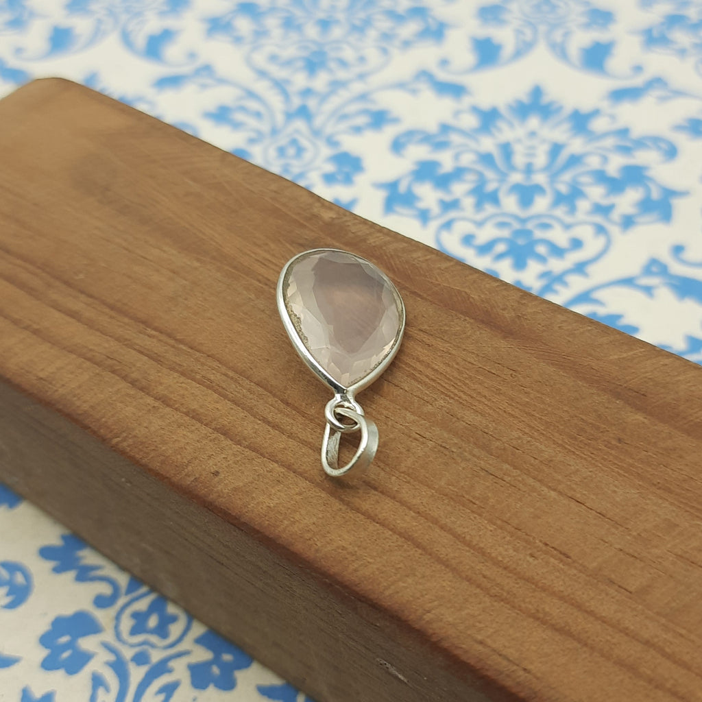 Rose Quartz Faceted 925 Silver Minimal Pendant