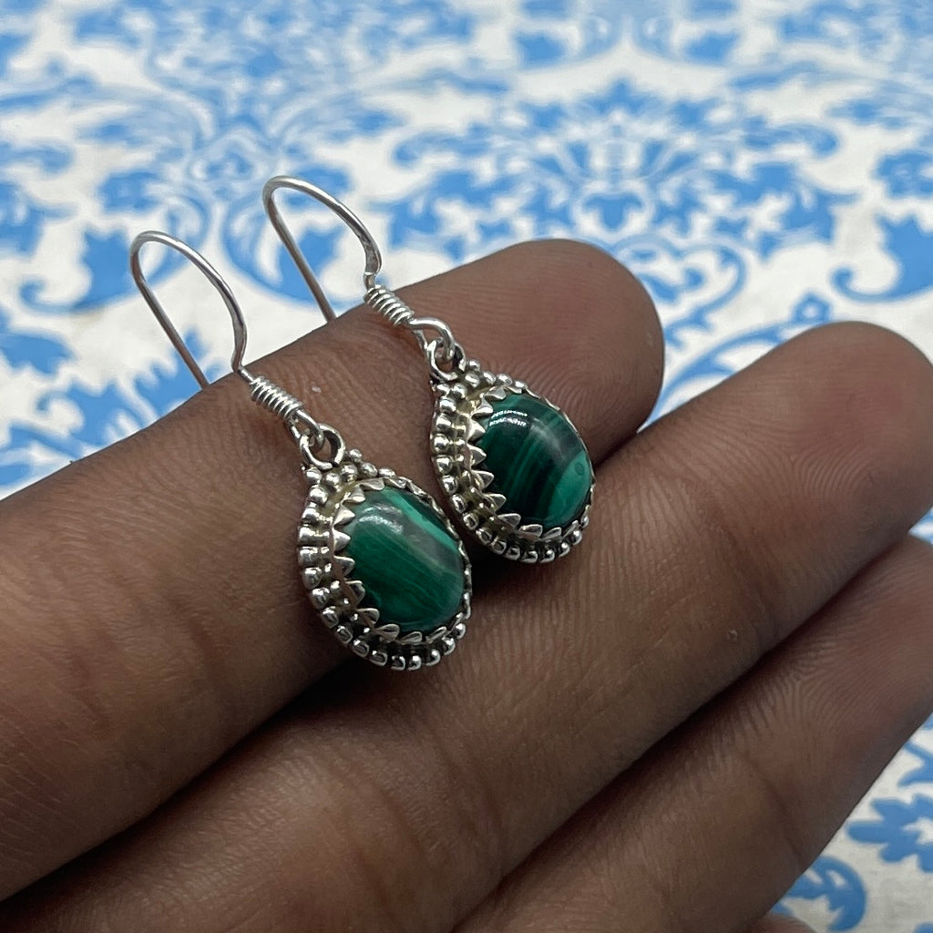 925 Sterling Silver Malachite Earrings – Elegant Oval Gemstone Design