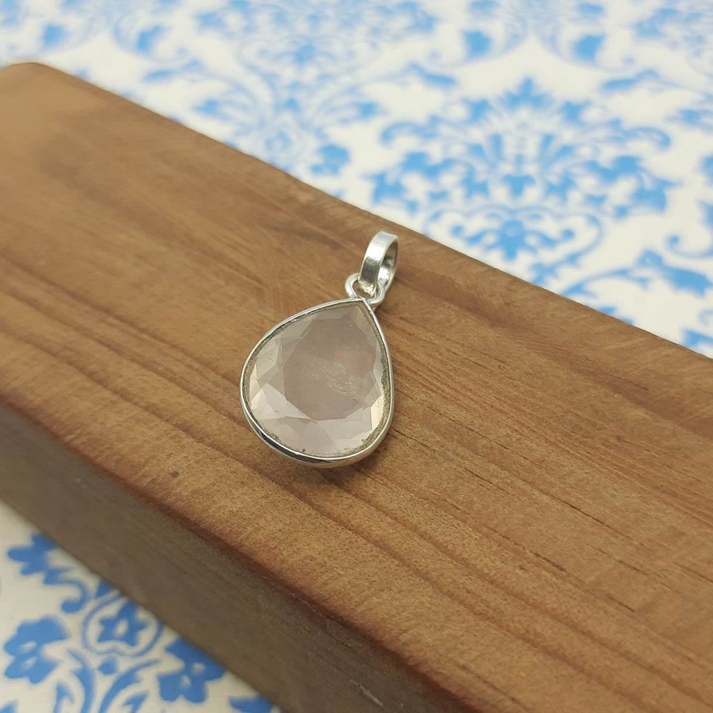 Rose Quartz Faceted 925 Silver Minimal Pendant