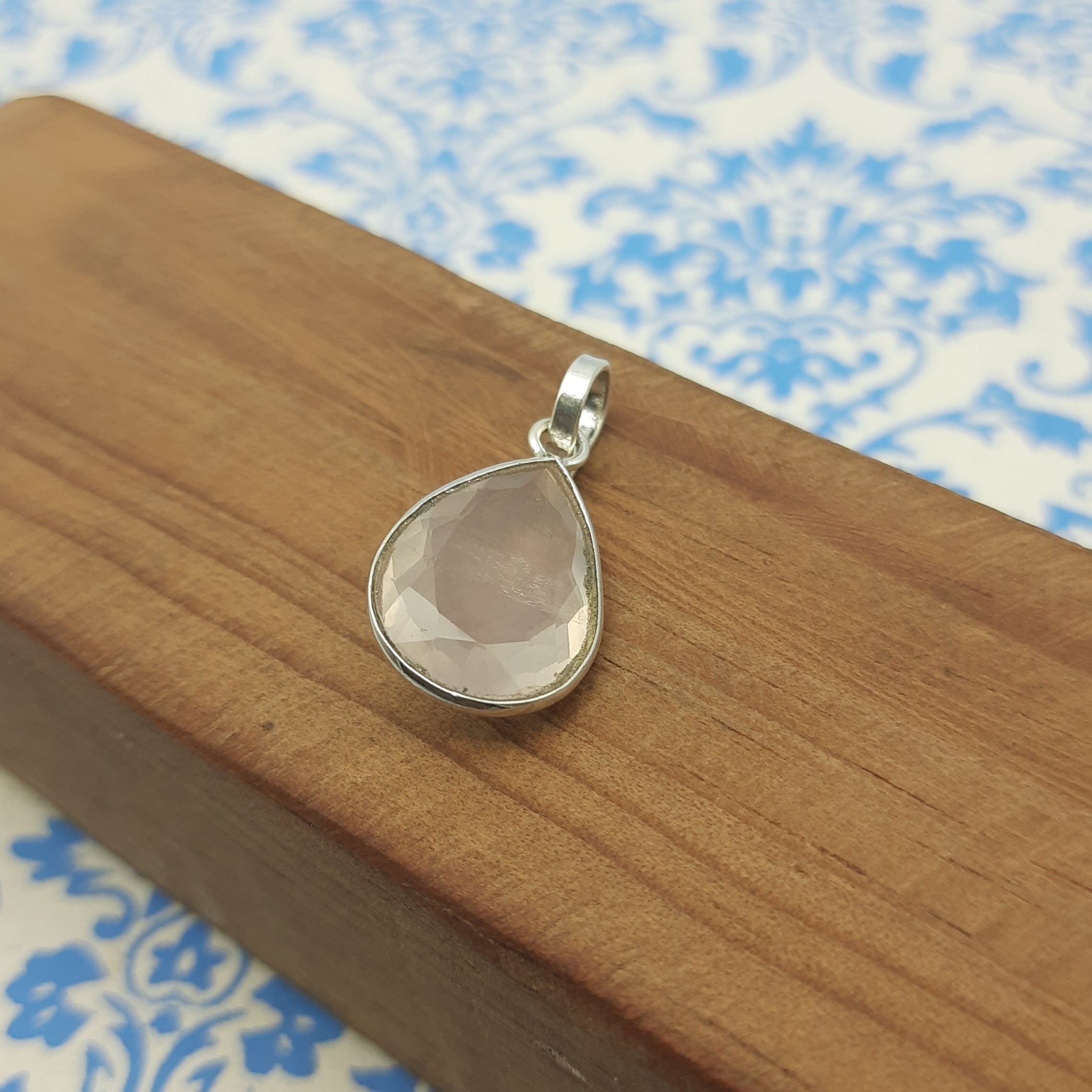 Rose Quartz Faceted 925 Silver Minimal Pendant