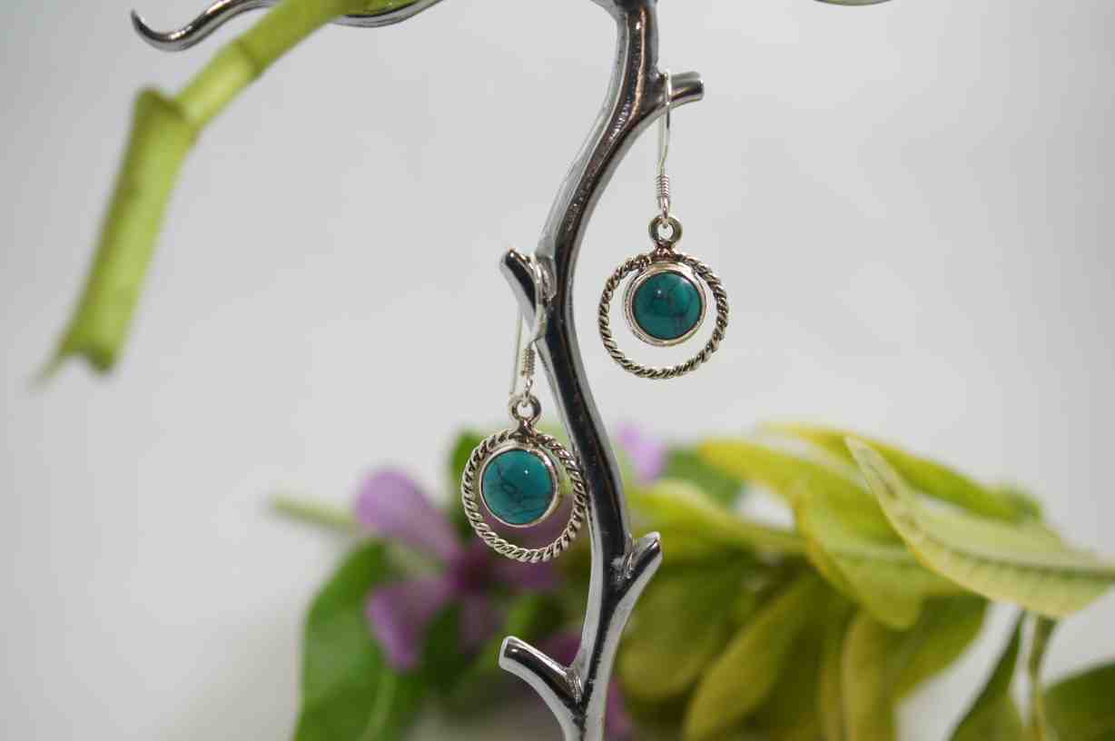 Elegant 925 Sterling Silver Turquoise Dangle Earrings