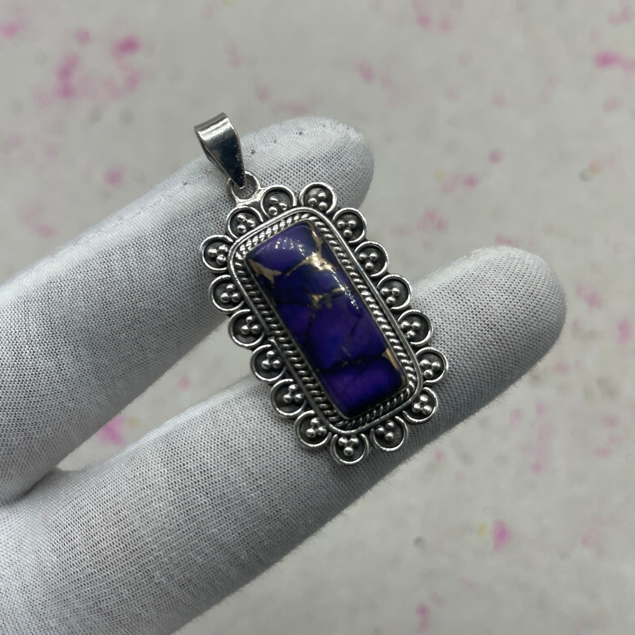Purple Dahlia Turquoise 925 Sterling Silver Pendant – Bohemian Style Pendant