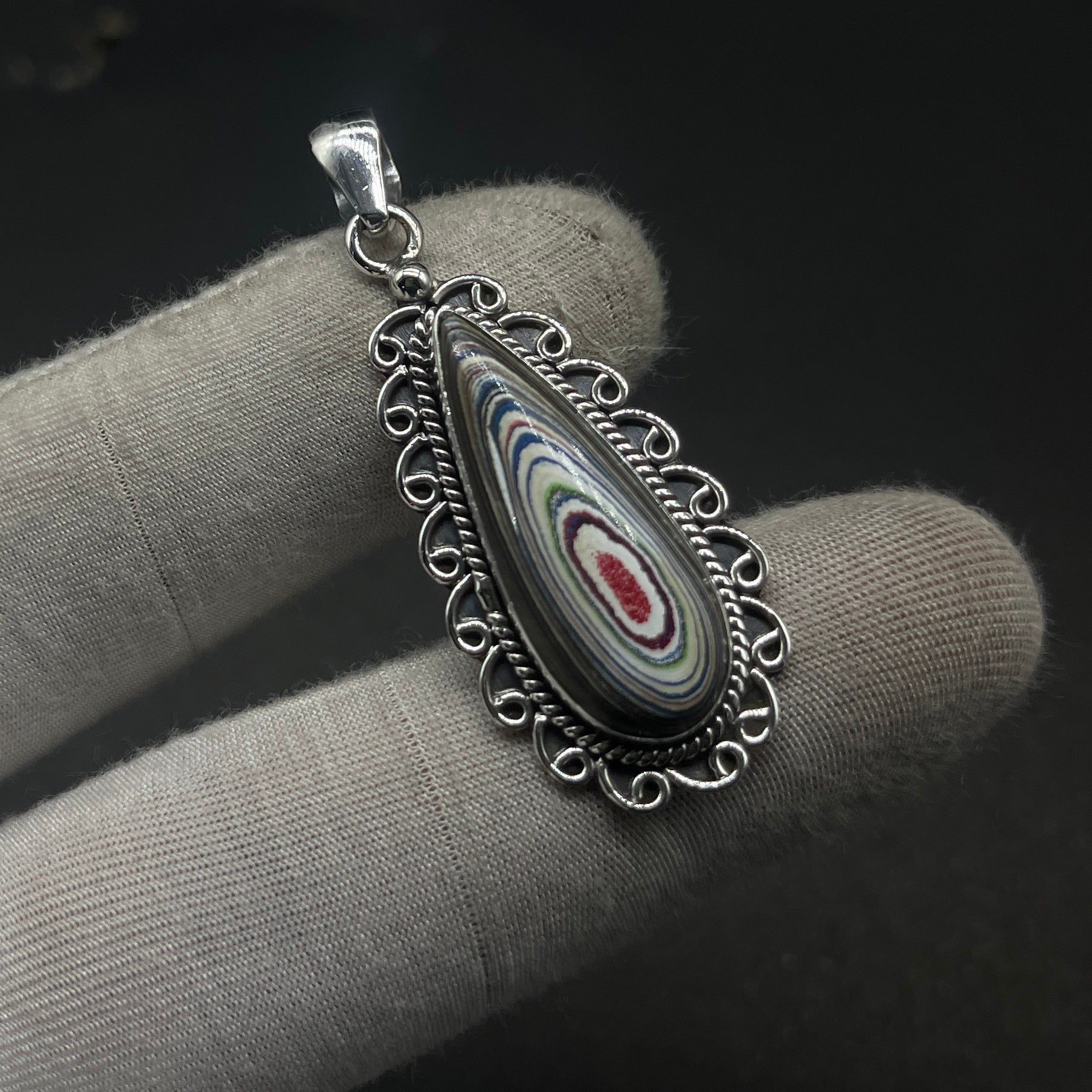 Fordite Drop 925 Silver Handmade Pendant Wholesale