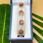 Sterling Silver Natural Sunstone Oval Bezel Bracelet