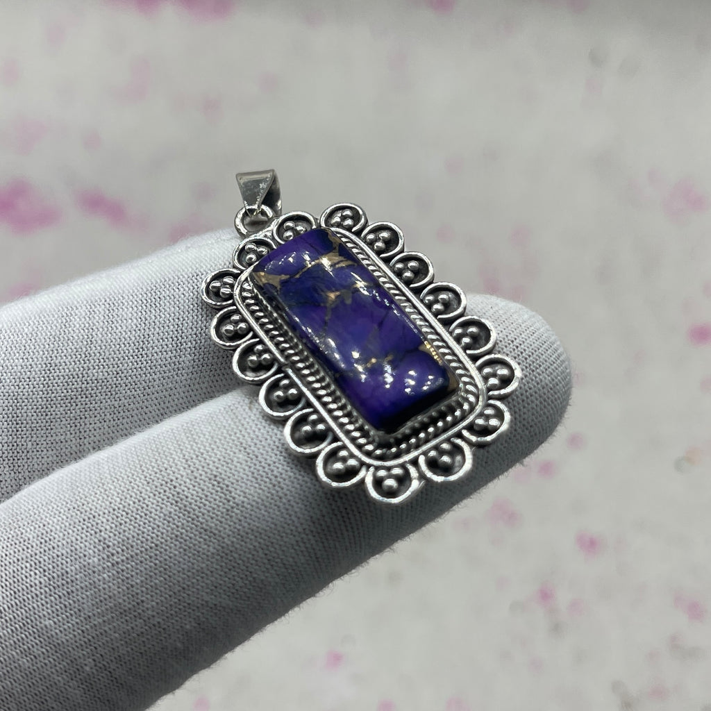 Purple Dahlia Turquoise 925 Sterling Silver Pendant – Bohemian Style Pendant