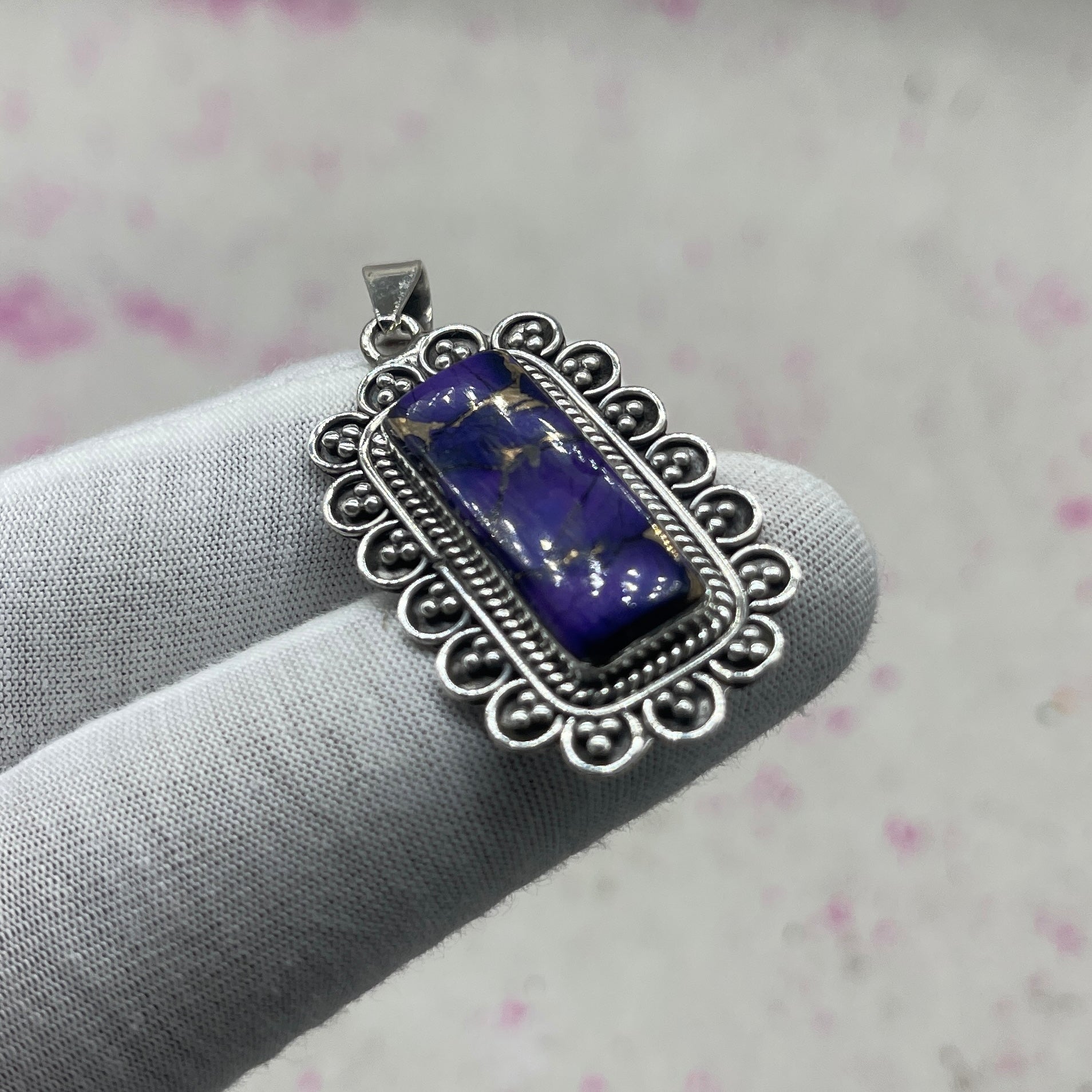 Purple Dahlia Turquoise 925 Sterling Silver Pendant – Bohemian Style Pendant