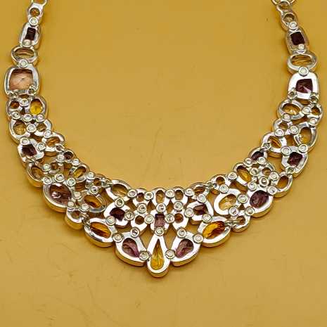 Multi Stone Chunky 925 Silver Necklace Handmade Artisan India