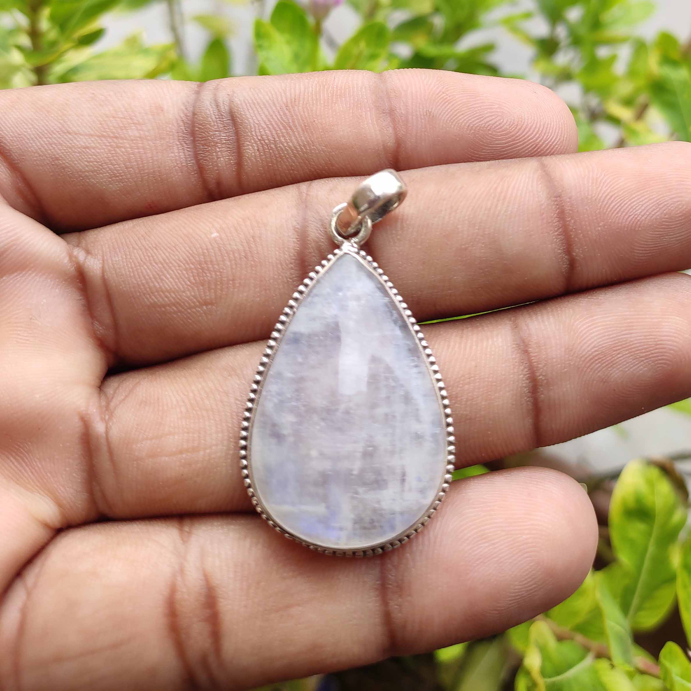 Natural Rainbow Moonstone Gemstone Solid 925 Sterling Silver Pendant Handmade