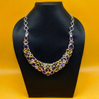 Multi Stone Chunky 925 Silver Necklace Handmade Artisan India