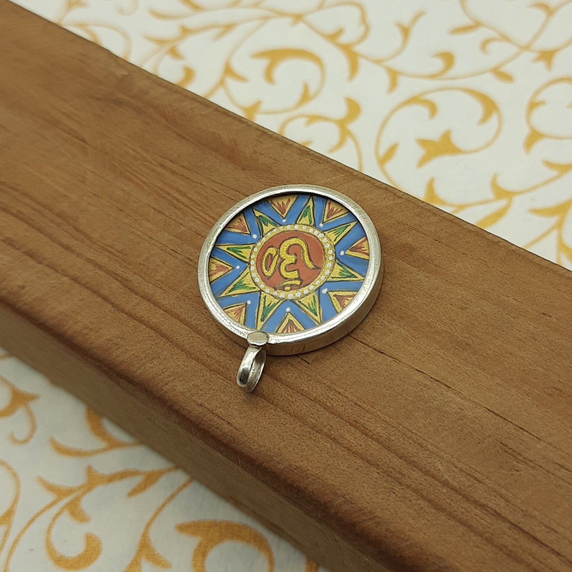 Om Symbol Hand-Painted Pendant in 925 Sterling Silver – Sacred Spiritual Jewelry