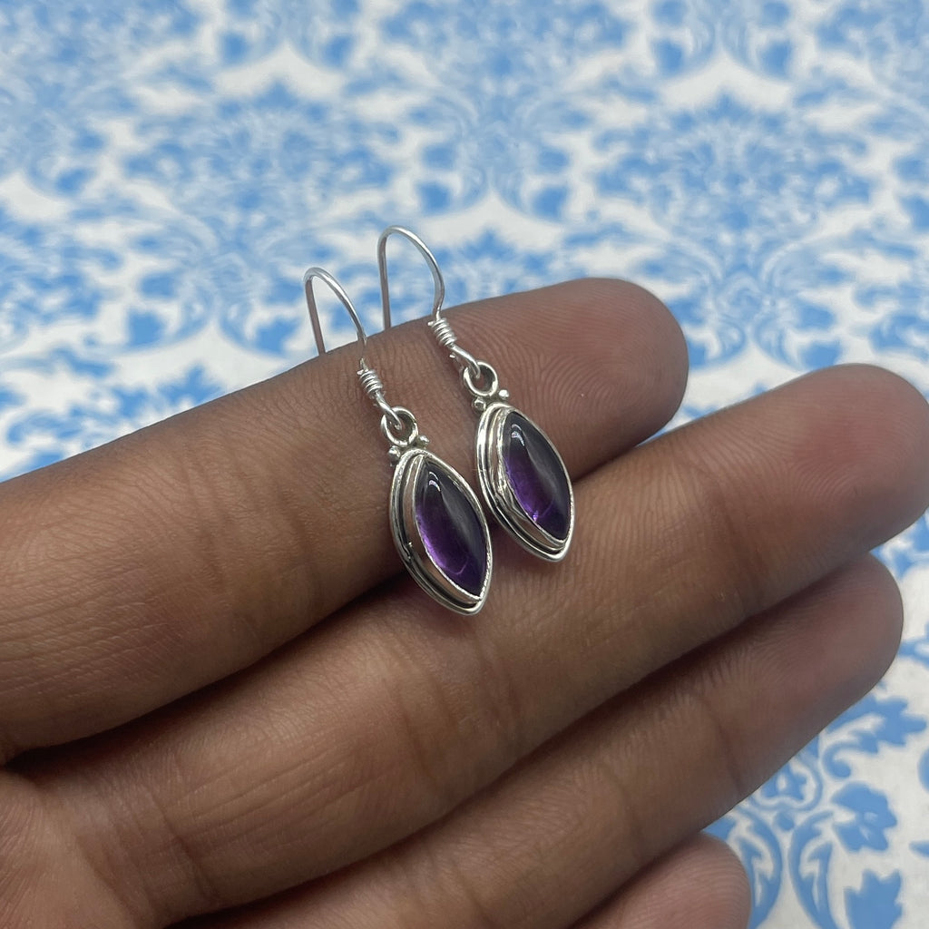 AAA Amethyst Marquise Shape Silver Earrings