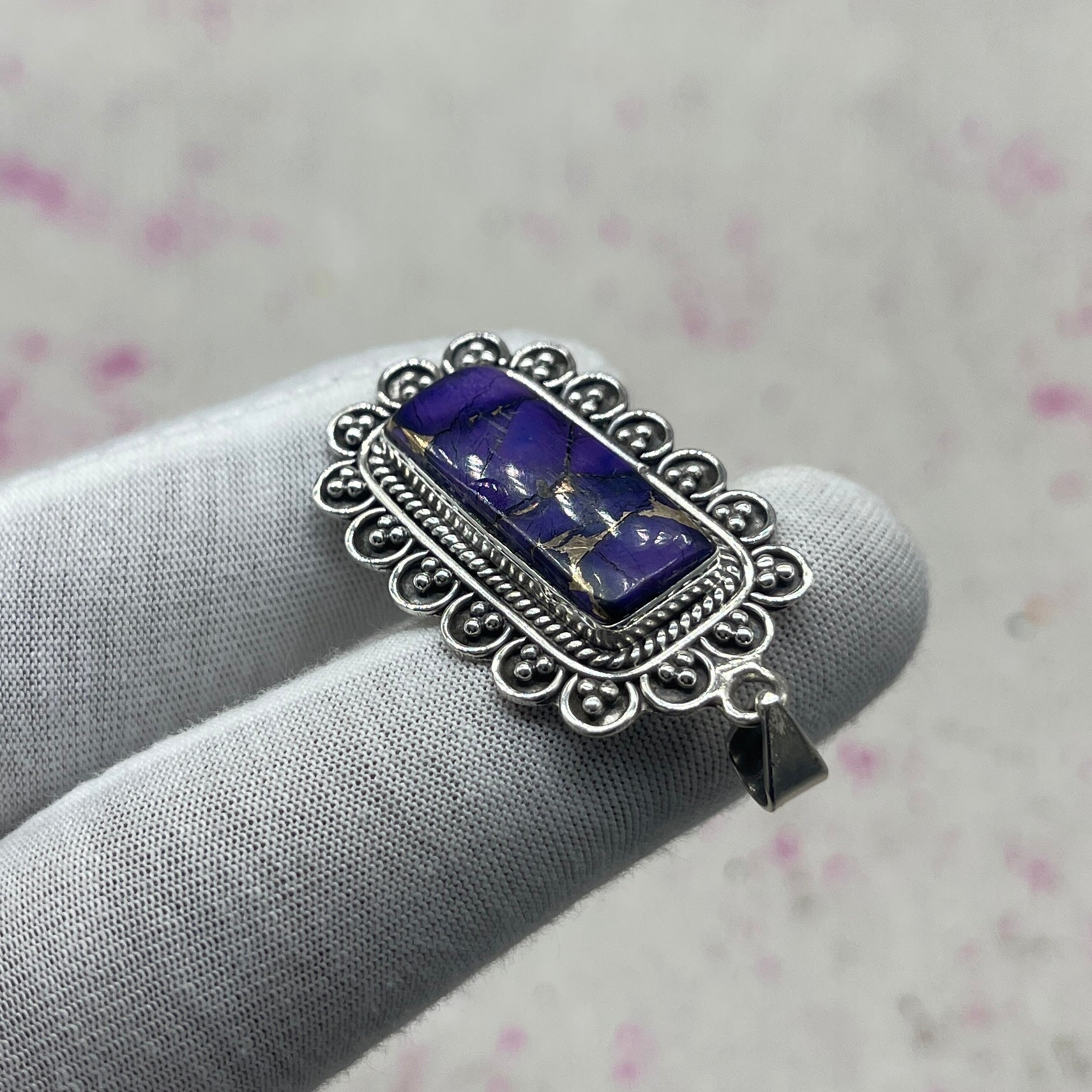Purple Dahlia Turquoise 925 Sterling Silver Pendant – Bohemian Style Pendant