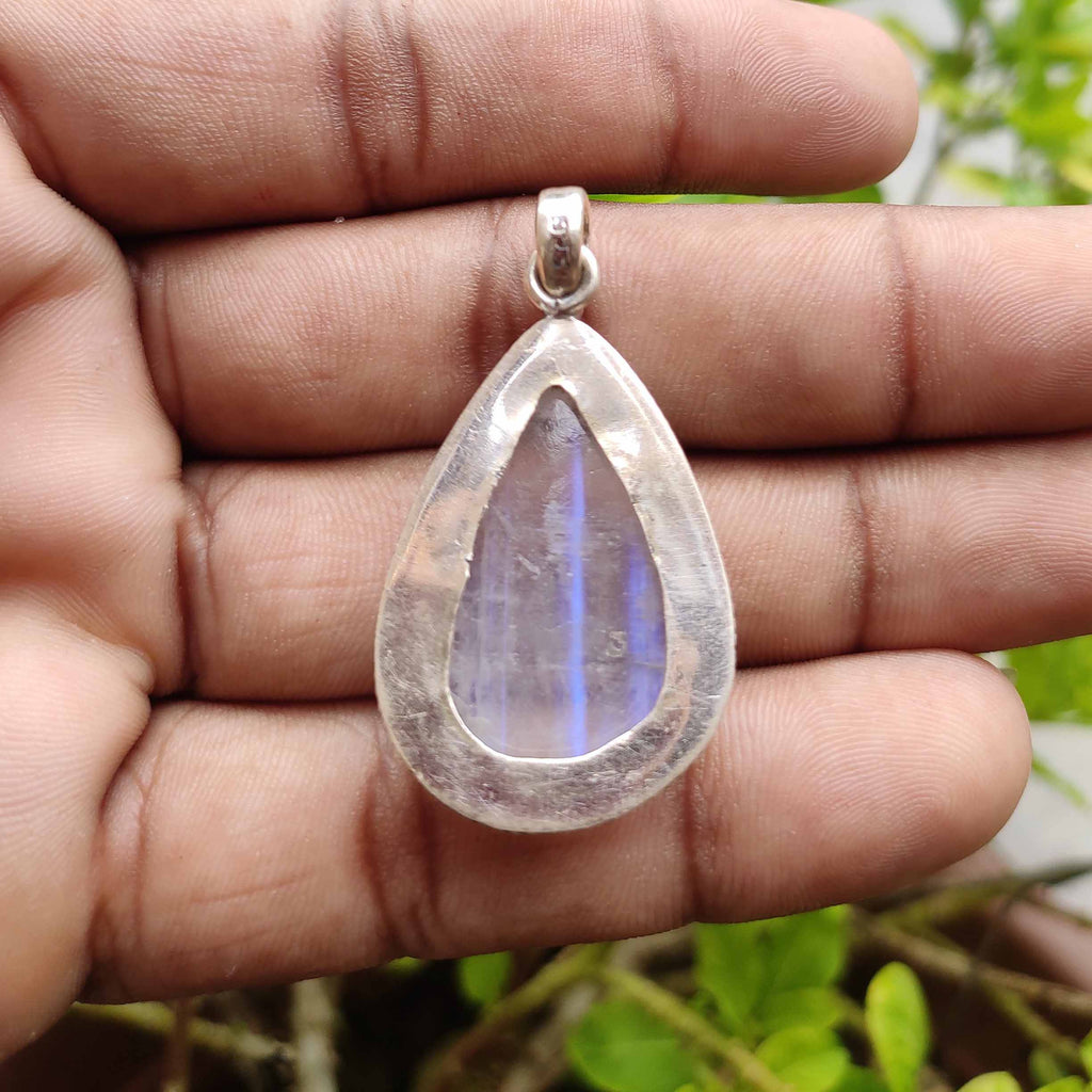 Natural Rainbow Moonstone Gemstone Solid 925 Sterling Silver Pendant Handmade