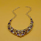 Multi Stone Chunky 925 Silver Necklace Handmade Artisan India