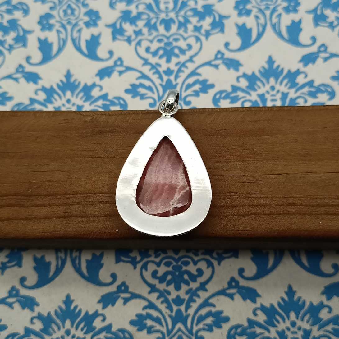 Rhodocrosite Gemstone Pendant – Handmade 925 Silver Spiritual Bohemian Jewelry