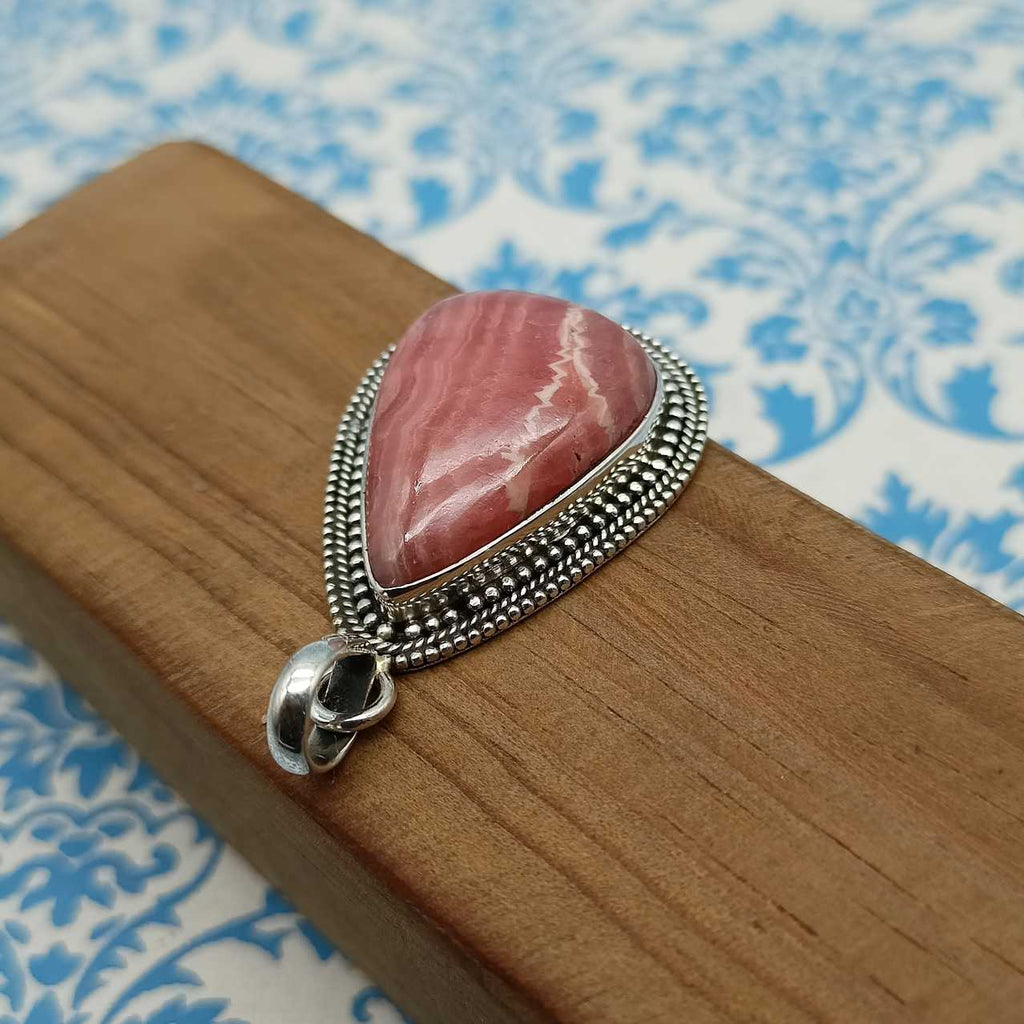 Rhodocrosite Gemstone Pendant – Handmade 925 Silver Spiritual Bohemian Jewelry