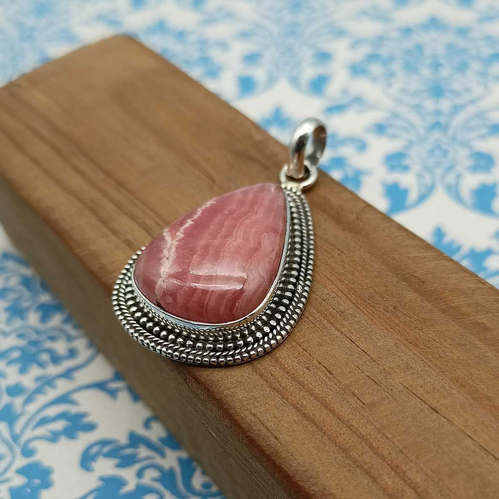Rhodocrosite Gemstone Pendant – Handmade 925 Silver Spiritual Bohemian Jewelry