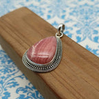 Rhodocrosite Gemstone Pendant – Handmade 925 Silver Spiritual Bohemian Jewelry