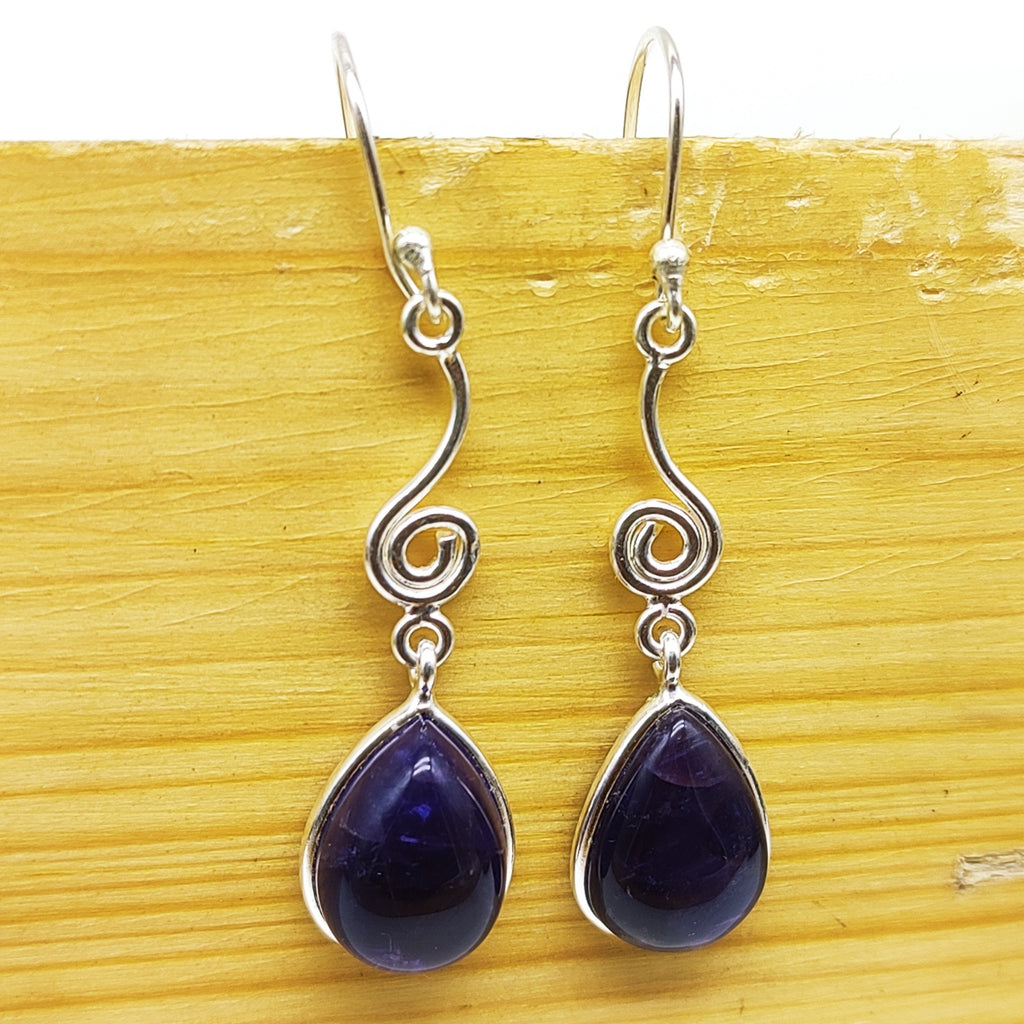 925 Sterling Silver Amethyst Drop Earrings – Minimal Gemstone Dangle