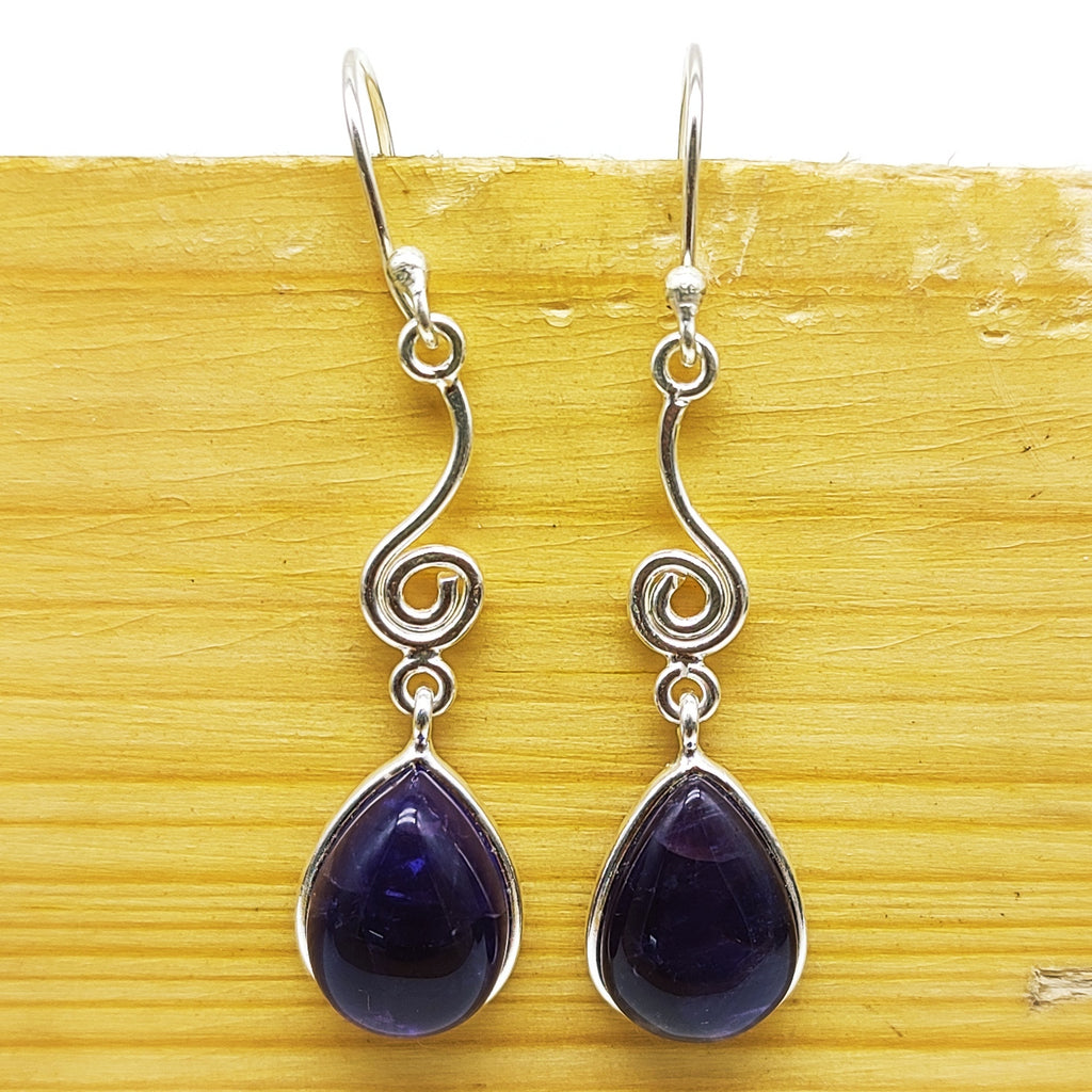 925 Sterling Silver Amethyst Drop Earrings – Minimal Gemstone Dangle