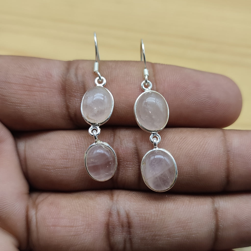 Dainty Rose Quartz Earrings in Sterling Silver – Elegant Everyday Drops
